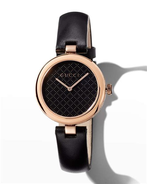 ladies gucci black piamantissima watch w rose accent|Black Leather Diamantissima Watch, 27mm With Rose Gold.